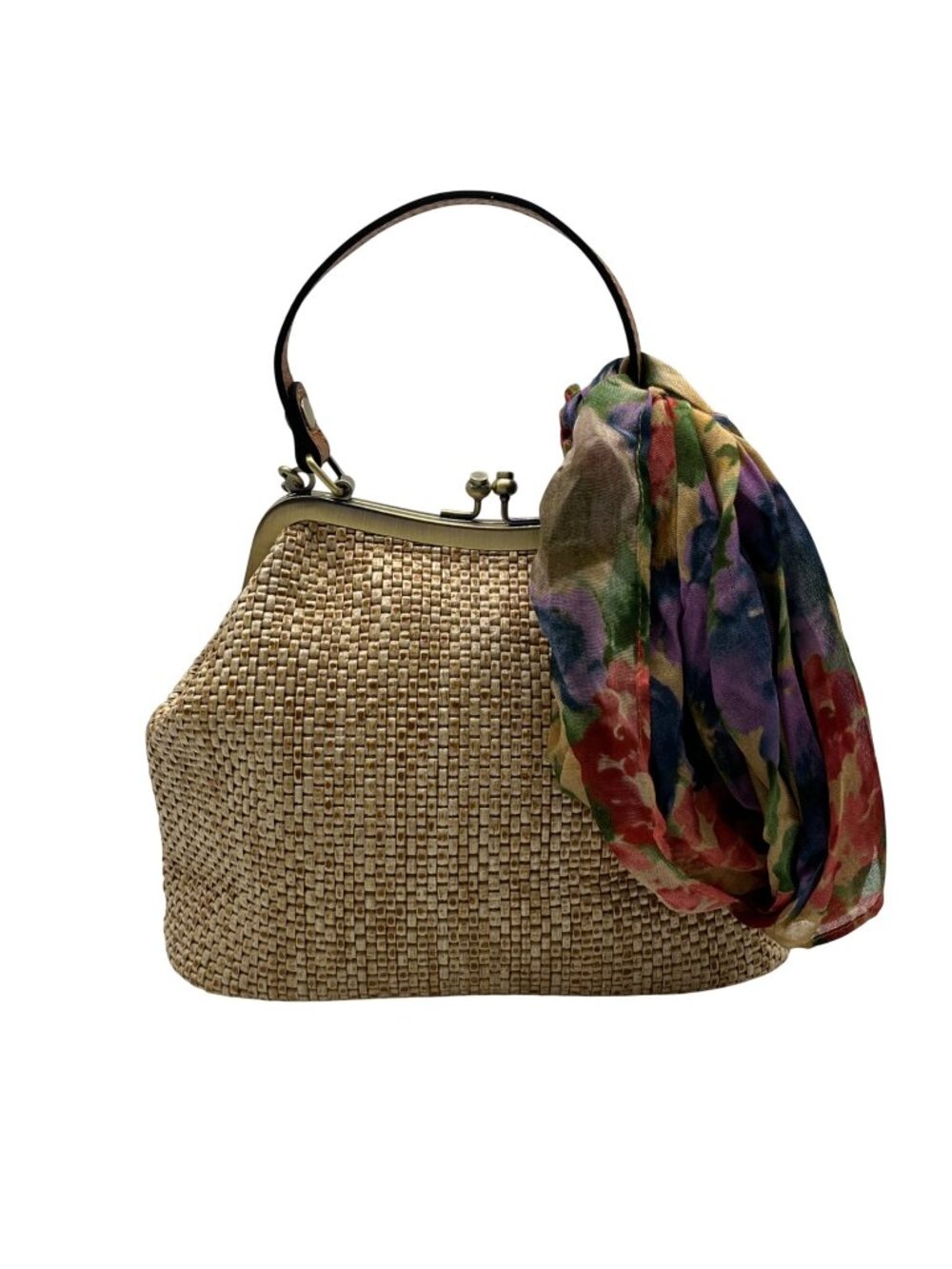 Patricia Nash Straw Tan Laureana Frame Satchel Bag